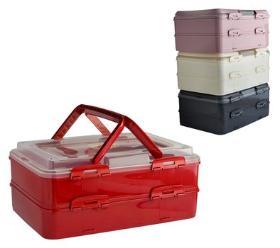PIKNIK box na potraviny,2 patra/červená,růžová,smetanová/43x26x20cm